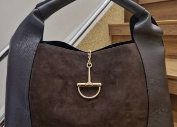 Torebka Borse Vera Pelle, skóra naturalna,  a la Gucci, czekoladowa