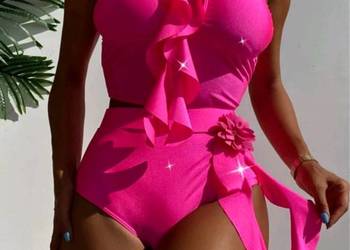 Bikini strój kąpielowy neon różowy kwiaty L
