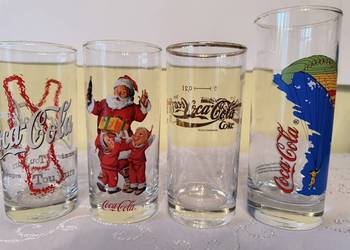 Szklanki Coca-Cola z logo Zestaw Mikołaja Retro 70–90s 4 szt Kolekcjonerski
