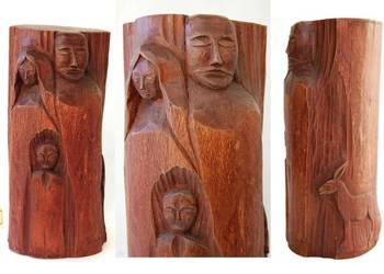 Święta Rodzina rzeźba drewniana, drewno, rękodzieło, lata 90 vintage