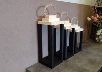 Lampion drewniany 3szt LOFT czarny drewno piękny zestaw lampionów