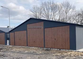 Garaż blaszany 11x6m z bramą uchylną i wiatką - Silverstal Garaże