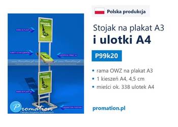 Stojak na katalogi A4 z miejscem na grafike reklamą A3 - wyposażenie urzędu