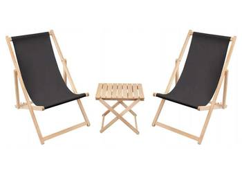 Leżak Drewniany 2szt Komplet Leżaków Stolik Kawowy Składany Ogrodowy Balkon