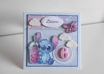 Kartka ręcznie robiona na urodziny Stich 2
