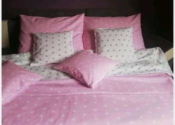 Komplet pościeli z bawełny 140x200 dwustronny różowy biały gwiazdki