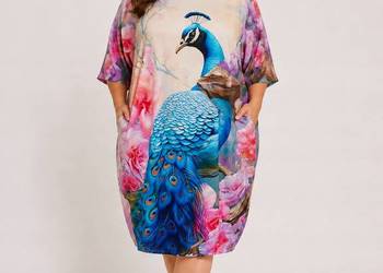 Sukienka tunika plus size z pawiem 140 cm biust