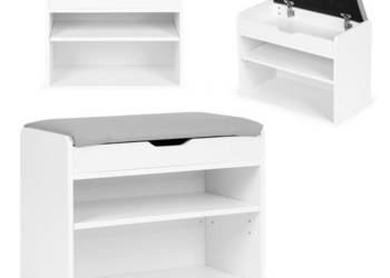 Szafka na buty z otwieranym siedziskiem 2 półki biała ModernHome