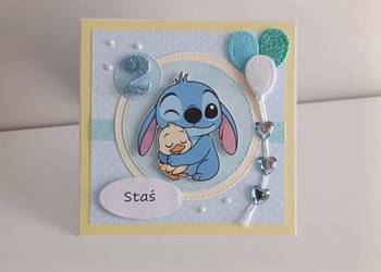 Kartka na urodziny roczek Stitch z personalizacją ręcznie robiona