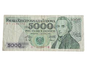 Stary banknot 5000 złotych Fryderyk Chopin 1988 antyk unikat kolekcjonerski