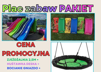 PAKIET plac zabaw zjeżdżalnia2,5m huśtawka wybór ślizg bocianie gniazdo KBT