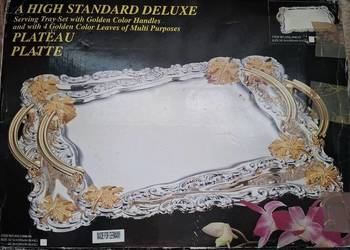 Tace dekoracyjne duża i mała  platerowane z uchwytami srebrno - złota