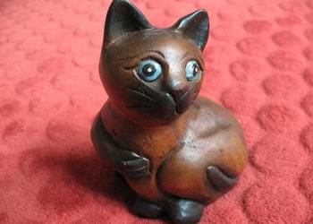 Kot - kotek uroczy - Stara Figurka Bali styl - drewno - 12 x 8 x 7 cm