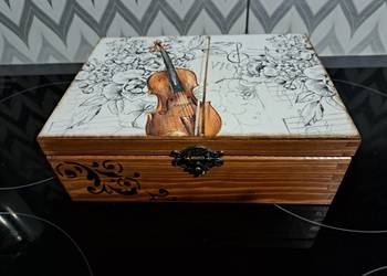 Szkatułka wiolonczela decoupage pudełko drewniane