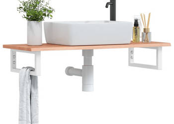 Półka ścienna pod umywalkę stal i lite drewno dębowe WM-3302568