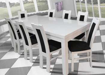 Stół Biały Dębowy VERONA + 6 krzeseł OMEGA