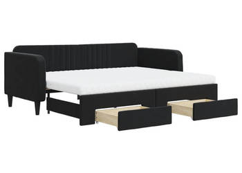 Sofa rozsuwana z szufladami czarna aksamit 90x200 cm WM-3197139