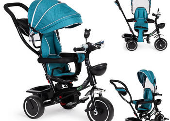 Rowerek trójkołowy z obracanym siedzeniem daszek niebiesko-zielony ECOTOYS