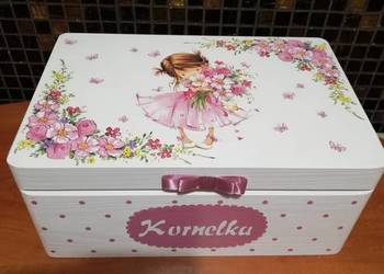 Kuferek wspomnień z imieniem chrzest roczek handmage