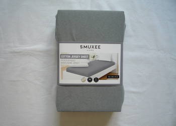 Smukee Szare Prześcieradło bawełniane jersey z gumką 160x200x25