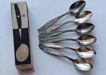 Posrebrzane łyżeczki do kawy / mokki, AMERYKAŃSKI + opakowanie, Hefra.