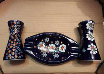 Tułowice ręcznie malowany komplet dwa wazoniki z pojemnikiem popielniczką