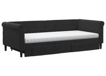 Sofa rozsuwana z szufladami czarna aksamit 90x200 cm WM-3197847