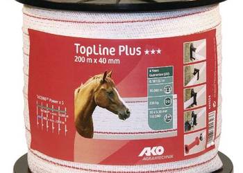 Taśma ogrodzeniowa Top Line Plus, 40 mm 200 m, biało/czerwona AKO 449554