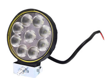 LAMPA ROBOCZA LEDOWA OKRĄGŁA,  9 LED ŻÓŁTA OPRAWKA SILIKONOWA 12-80V, 