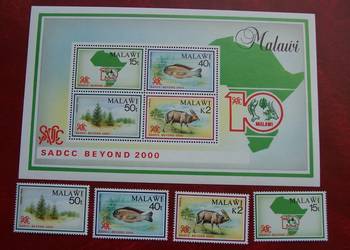Malawi 1990 MNH Mi. 553/56 Bl.71  Fauna Zwierzęta  a