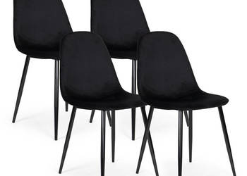 Komplet 4 krzeseł welurowych krzesło do jadalni i salonu czarne ModernHome