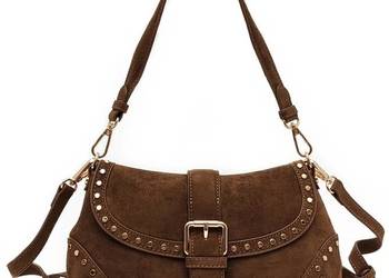 Torebka Flora & CO Paris Zamsz Brązowa Camel Ćwieki Listonoszka Boho