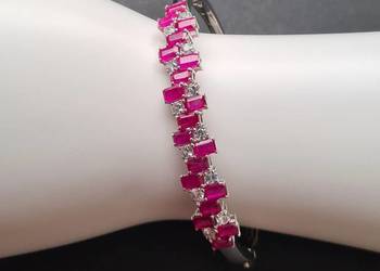 Srebrna bransoletka bangla, z rubinami i cyrkonami naturalnymi