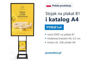 Czarny stojak na plakat B1 i katalogi A4 do salonu sprzedaży i biura