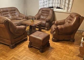 Zestaw Kler drewno skóra Dębowo skórzany Komplet wypoczynkowy do salonu Zestaw Kler drewno skóra Dębowo skórzany Komplet wypoczynkowy do salonu