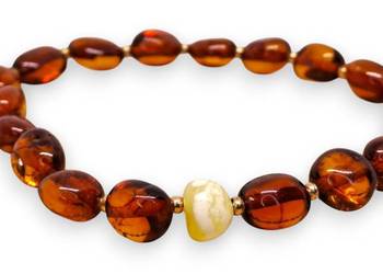 Bransoletka BURSZTYN bałtycki fasolka koniak, barok mleko #872