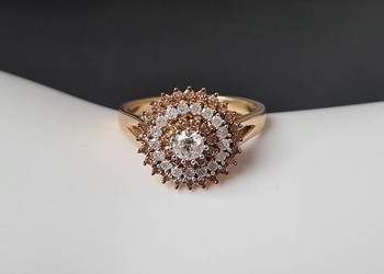 Pierścionek srebro 925 złocone, diamenty