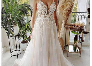 Suknia ślubna V Neck koronka linia-A 36, 38, 40 L, 44 XXL