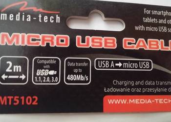 NOWY kabel microUSB /USB 2 m do ładowania i przesyłu danych