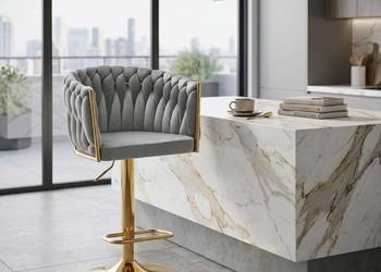 Obrotowy Hoker Tapicerowany Rosa-B Szary, Wysyłka 24H, Dostawa 0zł!