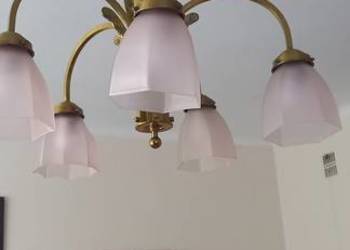 Secesyjny, pięcioramienny żyrandol z mosiądzu