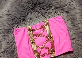 Top opaska na biust różowa złote łańcuszki