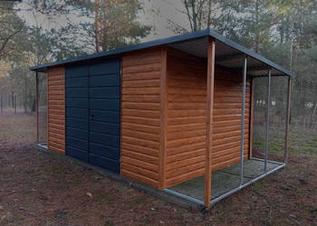 Domek ogrodowy 4x3m + wiatka 1×3 + 1×3m- złoty dąb/ ciemny grafit mat
