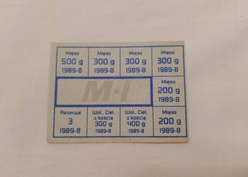 KARTKA na mięso M-I z PRL sierpień 1989, kolekcjonerska, bon towarowy
