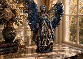 Piękny anioł ze skrzydłami z prawdziwych piór.