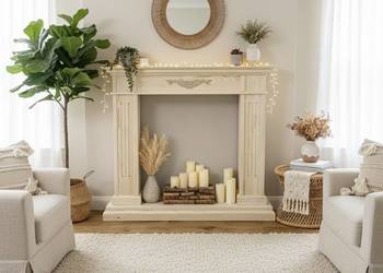 Drewniana atrapa kominka portal kominkowy obudowa konsola eko boho Natural