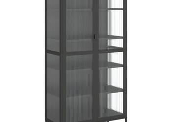 Kredens, czarny, 85x40x180 cm, szkło i stal（SKU:353004）