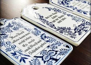 Secesyjne Porcelanowe Deski do krojenia z XIXw. Wzór Cebulowy Komplet 4szt.