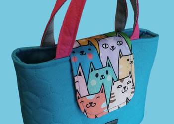 Niebieska Torebka Koszyk w KOTKI handmade- WYSYŁKA DZIŚ!