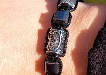 BRANSOLETKA RUNA KAUNAN / KENAZ STAL 316L KAMIEŃ LAWA MĘSKA 18cm UNIKAT